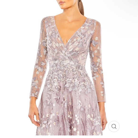 Mac Duggal EMBELLISHED ILLUSION LONG SLEEVE A LINE GOWN. Style# 20402 Lavender - Picture 4 of 14